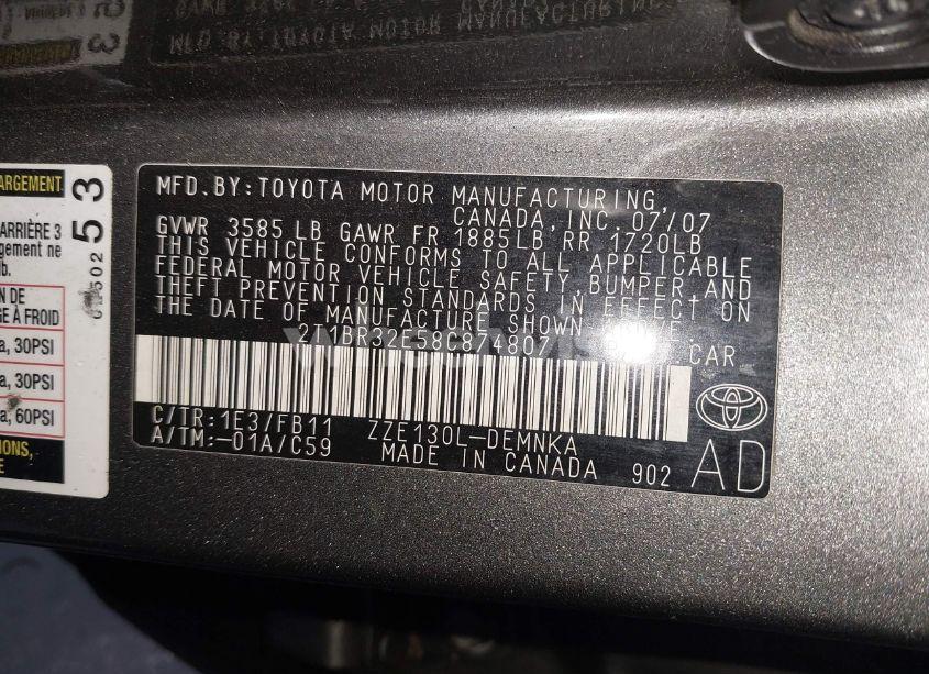 Photo 9 of 2008 Toyota Corolla CE/LE/S (VIN 2T1BR32E58T874807)