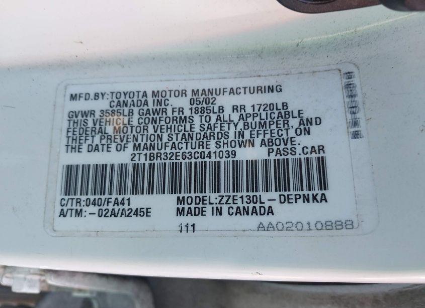 Photo 9 of 2003 Toyota Corolla LE (VIN 2T1BR32E63C041039)