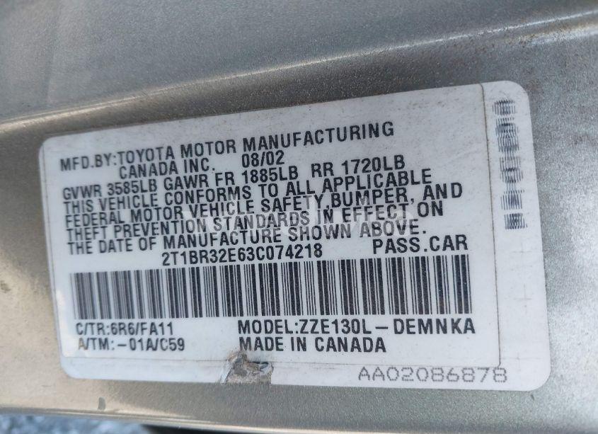 Photo 9 of 2003 Toyota Corolla LE (VIN 2T1BR32E63C074218)