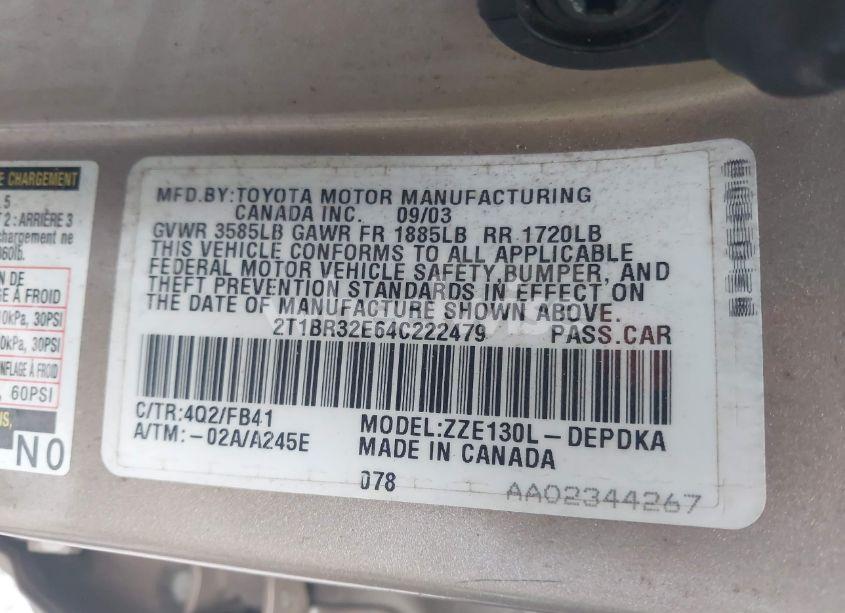 Photo 9 of 2004 Toyota Corolla CE (VIN 2T1BR32E64C222479)