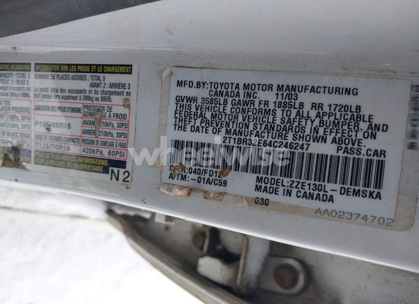 Photo 9 of 2004 Toyota Corolla S (VIN 2T1BR32E64C246247)