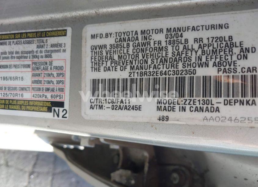 Photo 9 of 2004 Toyota Corolla LE (VIN 2T1BR32E64C302350)