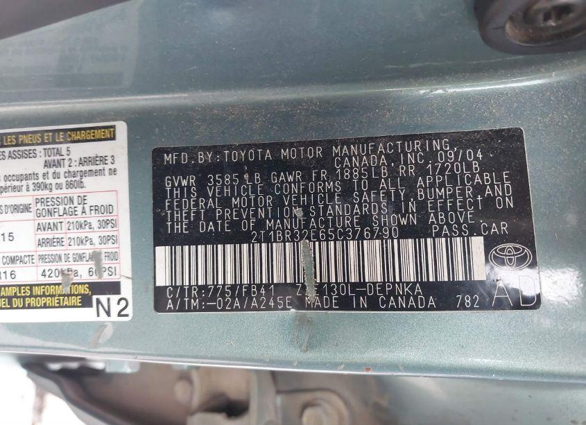 Photo 9 of 2005 Toyota Corolla LE (VIN 2T1BR32E65C376790)