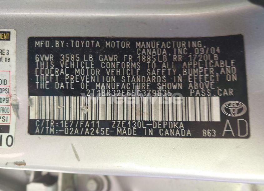 Photo 9 of 2005 Toyota Corolla CE (VIN 2T1BR32E65C379835)