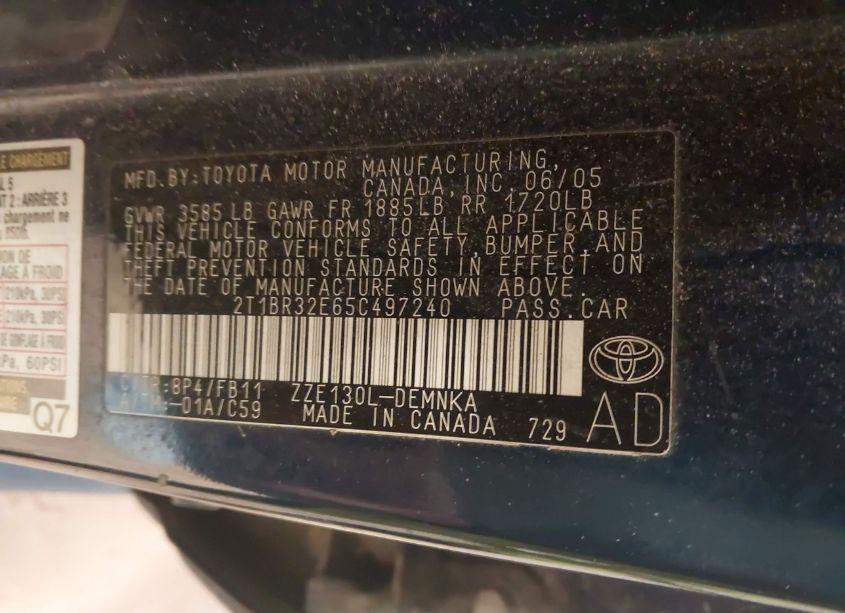 Photo 9 of 2005 Toyota Corolla LE (VIN 2T1BR32E65C497240)