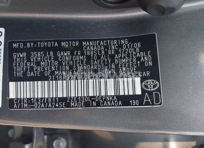 Photo 9 of 2006 Toyota Corolla LE (VIN 2T1BR32E66C633738)