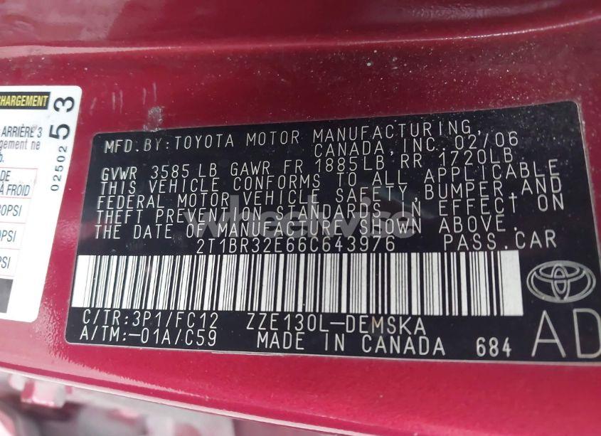 Photo 9 of 2006 Toyota Corolla S (VIN 2T1BR32E66C643976)