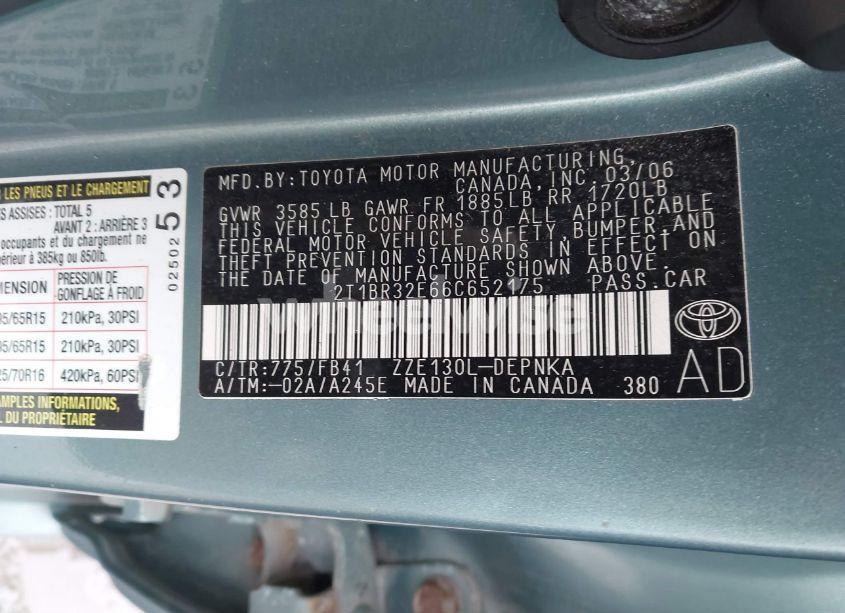 Photo 9 of 2006 Toyota Corolla LE (VIN 2T1BR32E66C652175)