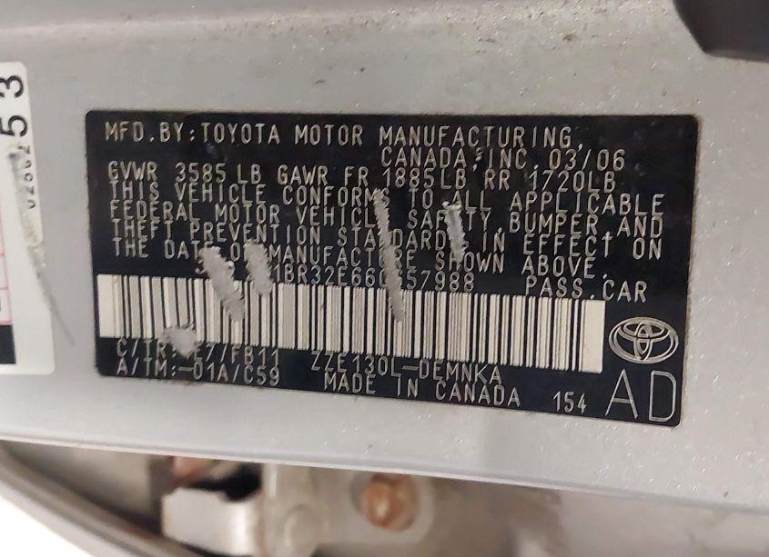 Photo 9 of 2006 Toyota Corolla LE (VIN 2T1BR32E66C657988)