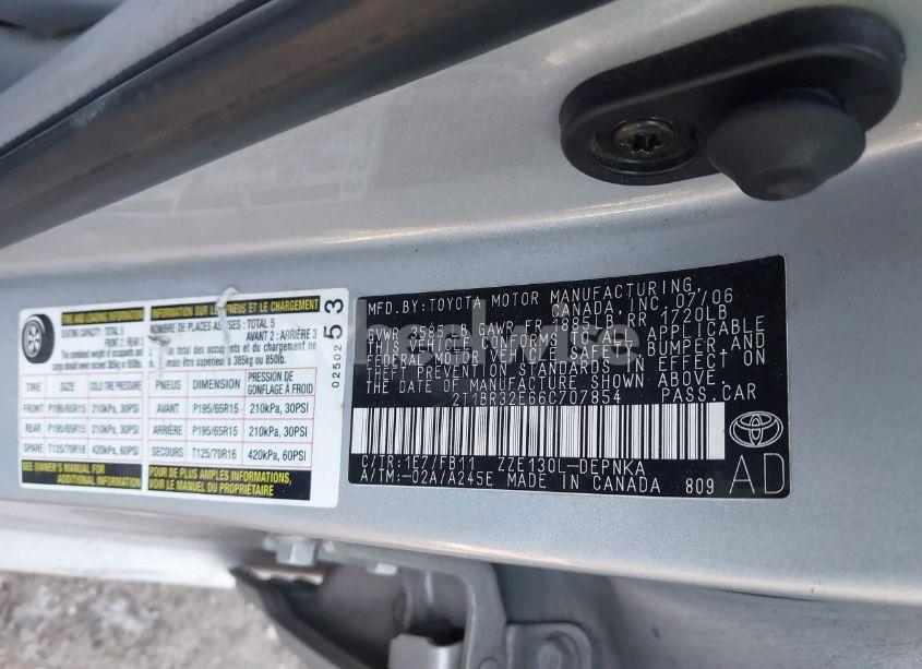 Photo 9 of 2006 Toyota Corolla LE (VIN 2T1BR32E66C707854)