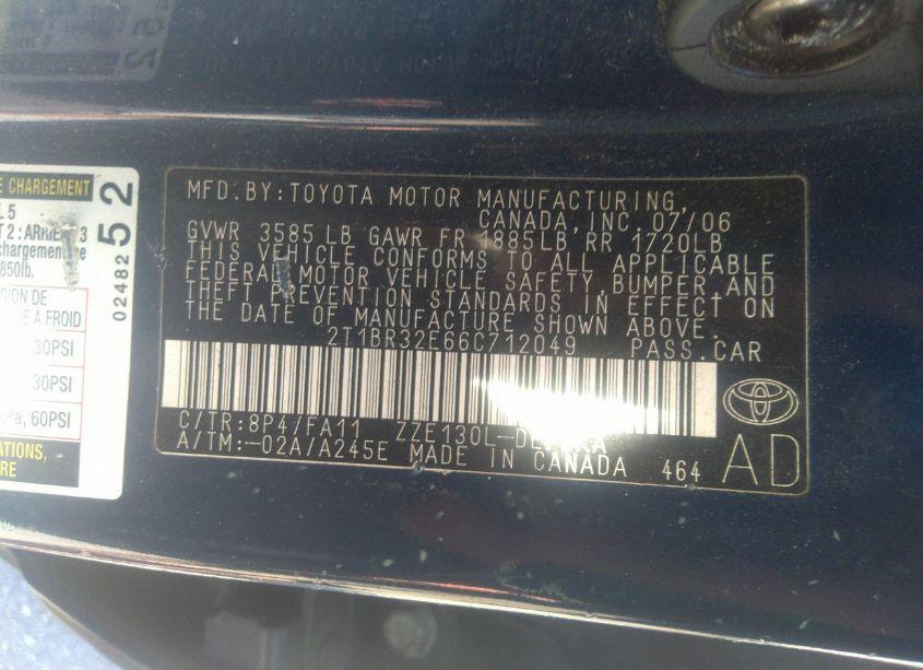 Photo 9 of 2006 Toyota Corolla CE (VIN 2T1BR32E66C712049)