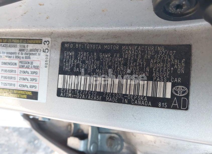 Photo 9 of 2007 Toyota Corolla S (VIN 2T1BR32E67C803873)