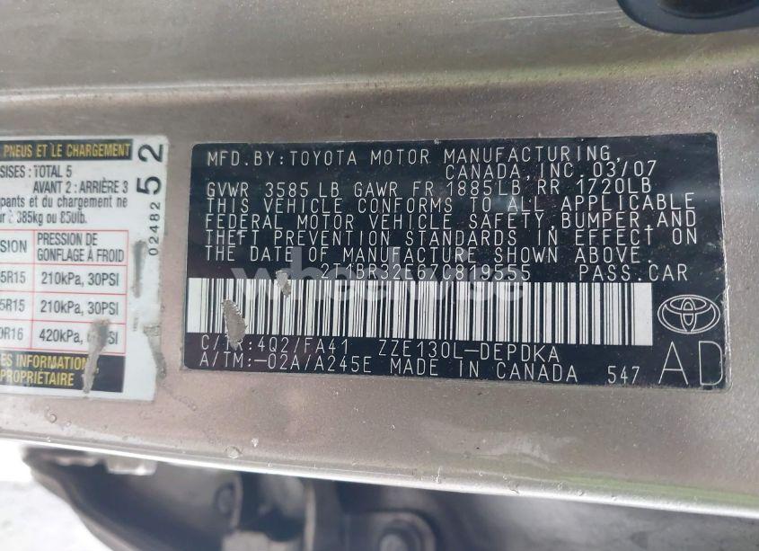 Photo 9 of 2007 Toyota Corolla CE (VIN 2T1BR32E67C819555)