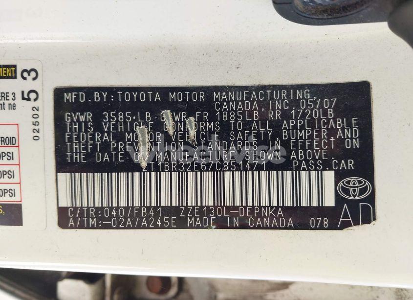 Photo 9 of 2007 Toyota Corolla LE (VIN 2T1BR32E67C851471)