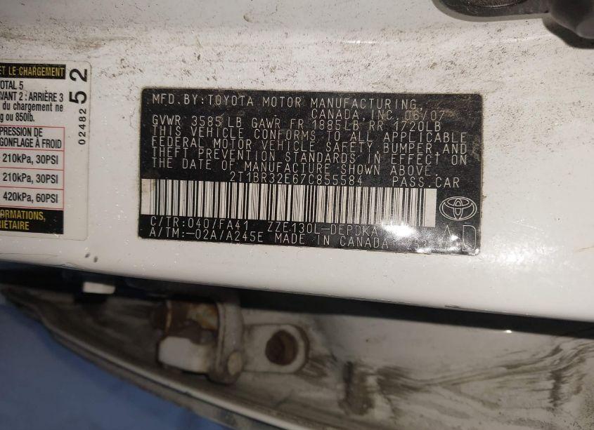 Photo 9 of 2007 Toyota Corolla CE (VIN 2T1BR32E67C855584)