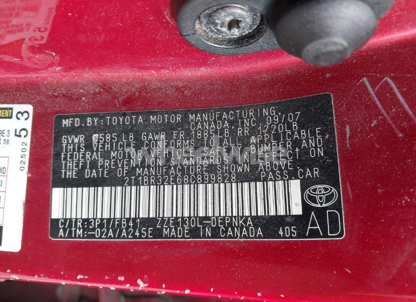 Photo 9 of 2008 Toyota Corolla LE (VIN 2T1BR32E68C899828)