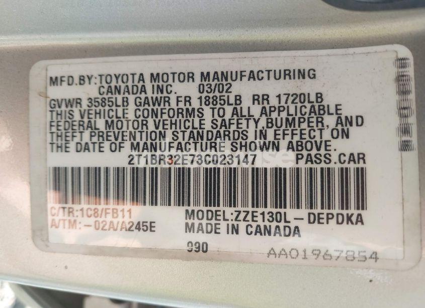 Photo 9 of 2003 Toyota Corolla CE (VIN 2T1BR32E73C023147)