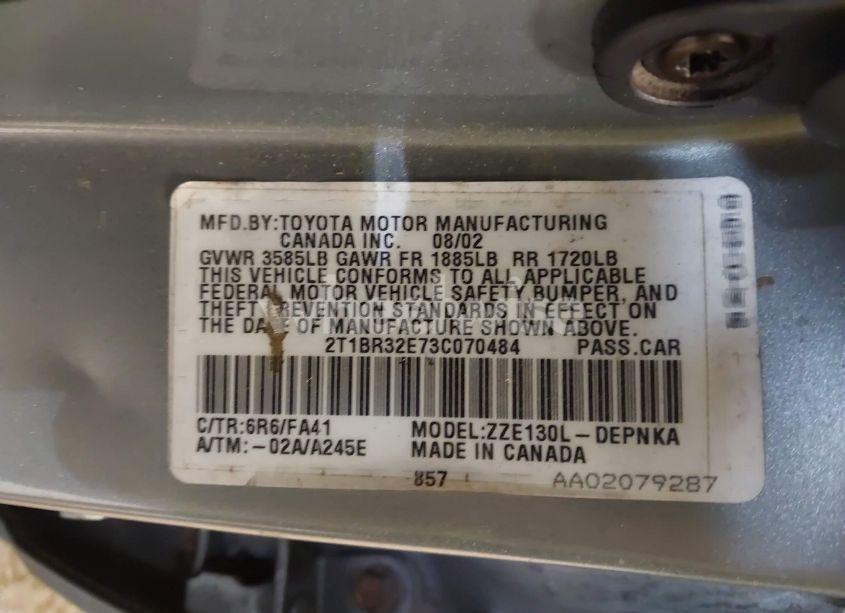 Photo 9 of 2003 Toyota Corolla CE/LE/S (VIN 2T1BR32E73C070484)