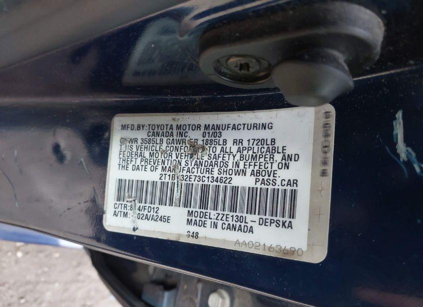 Photo 9 of 2003 Toyota Corolla S (VIN 2T1BR32E73C134622)