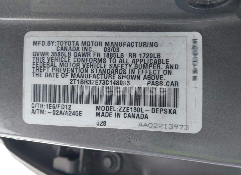 Photo 9 of 2003 Toyota Corolla S (VIN 2T1BR32E73C148083)