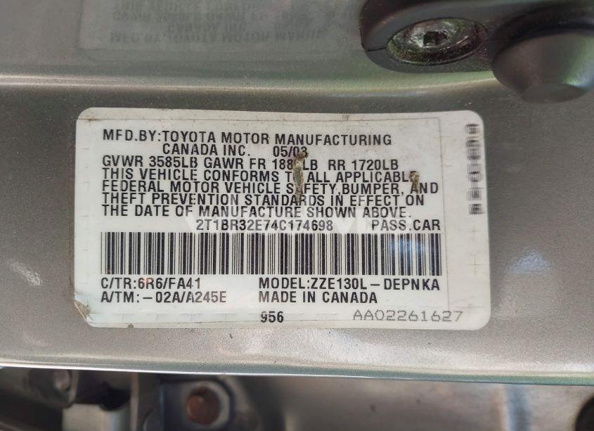 Photo 9 of 2004 Toyota Corolla LE (VIN 2T1BR32E74C174698)