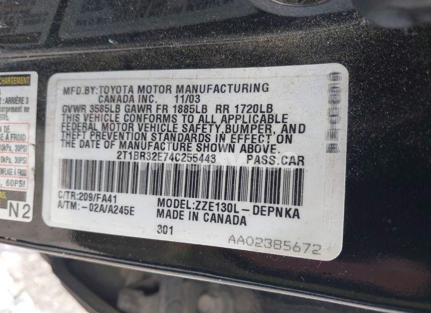 Photo 9 of 2004 Toyota Corolla LE (VIN 2T1BR32E74C255443)