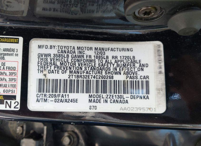 Photo 9 of 2004 Toyota Corolla CE/LE/S (VIN 2T1BR32E74C260268)