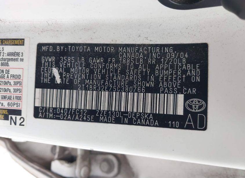 Photo 9 of 2005 Toyota Corolla S (VIN 2T1BR32E75C380766)