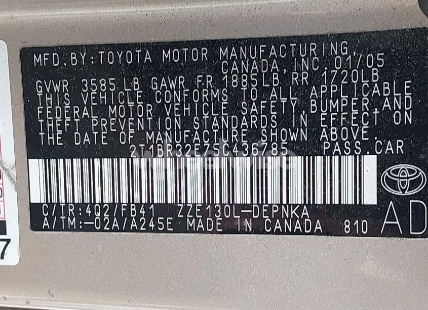 Photo 9 of 2005 Toyota Corolla LE (VIN 2T1BR32E75C436785)