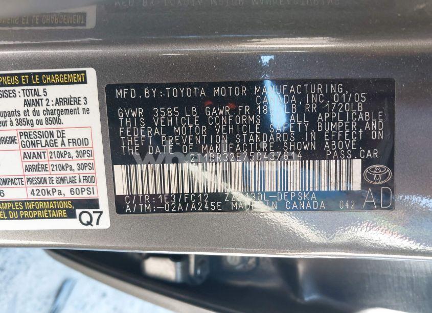 Photo 9 of 2005 Toyota Corolla S (VIN 2T1BR32E75C437614)