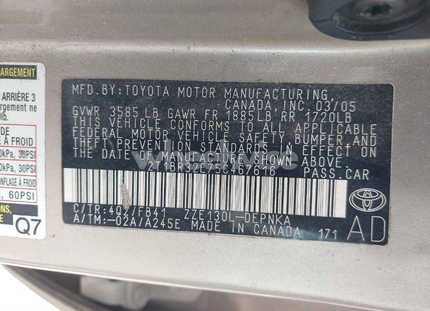 Photo 9 of 2005 Toyota Corolla LE (VIN 2T1BR32E75C467616)