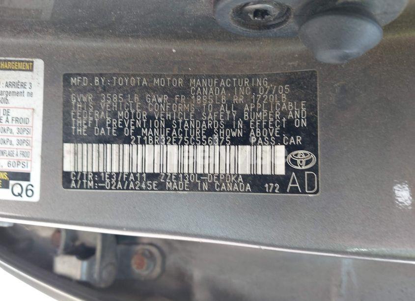 Photo 9 of 2005 Toyota Corolla CE (VIN 2T1BR32E75C556375)