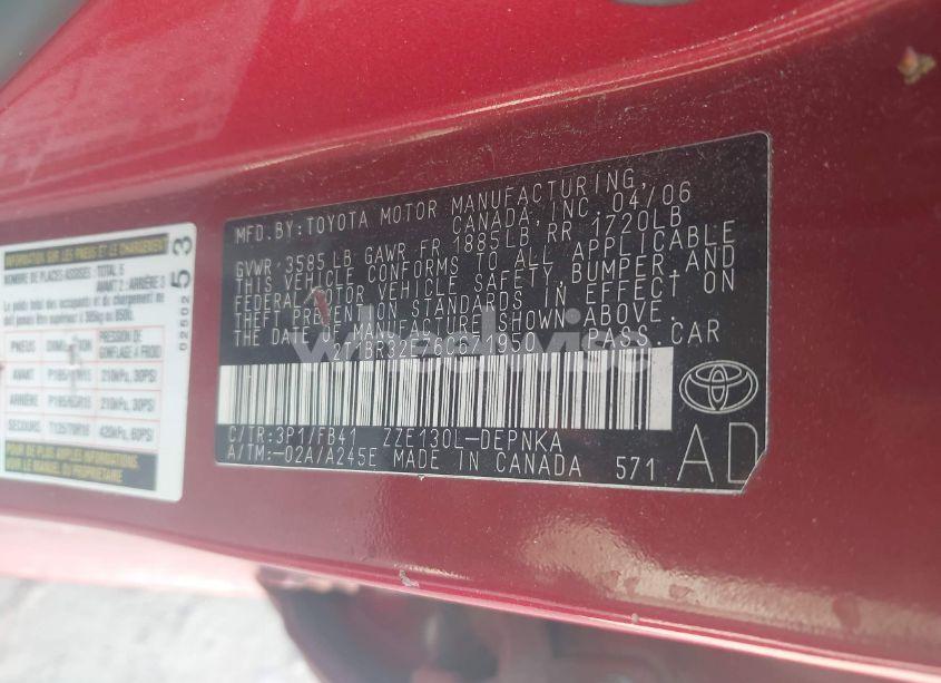 Photo 9 of 2006 Toyota Corolla LE (VIN 2T1BR32E76C671950)