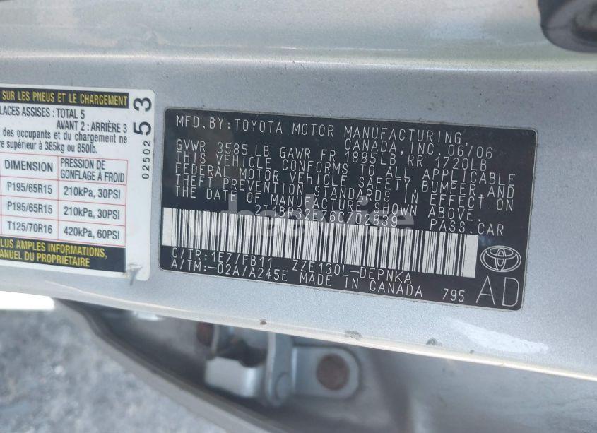 Photo 9 of 2006 Toyota Corolla LE (VIN 2T1BR32E76C702839)