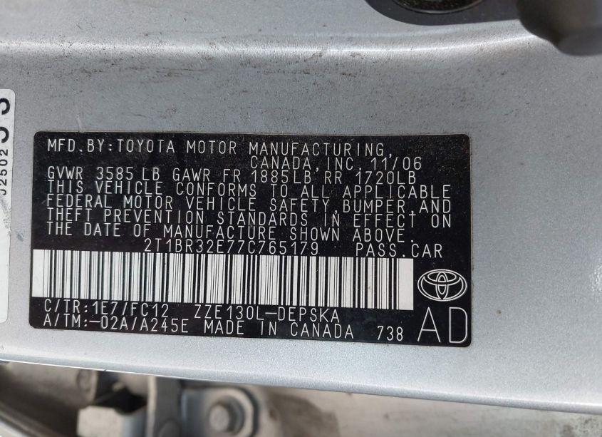 Photo 9 of 2007 Toyota Corolla S (VIN 2T1BR32E77C765179)