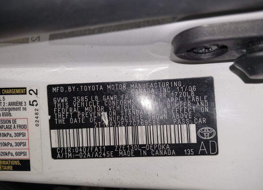 Photo 9 of 2007 Toyota Corolla CE (VIN 2T1BR32E77C769586)