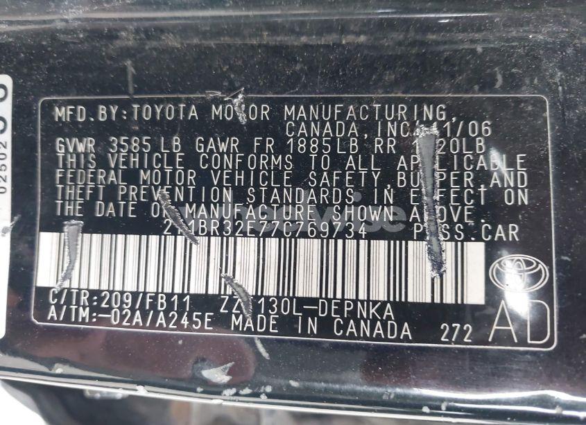 Photo 9 of 2007 Toyota Corolla LE (VIN 2T1BR32E77C769734)