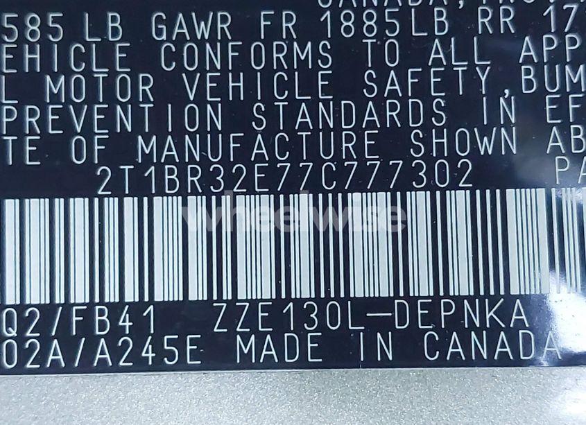 Photo 9 of 2007 Toyota Corolla LE (VIN 2T1BR32E77C777302)