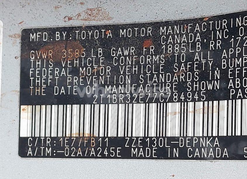 Photo 9 of 2007 Toyota Corolla LE (VIN 2T1BR32E77C784945)