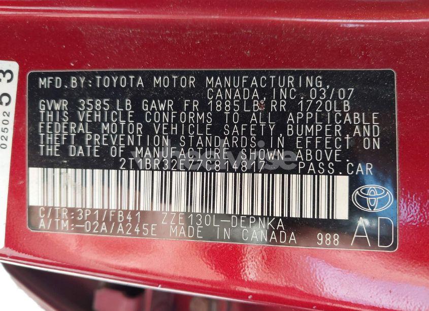 Photo 9 of 2007 Toyota Corolla LE (VIN 2T1BR32E77C814817)