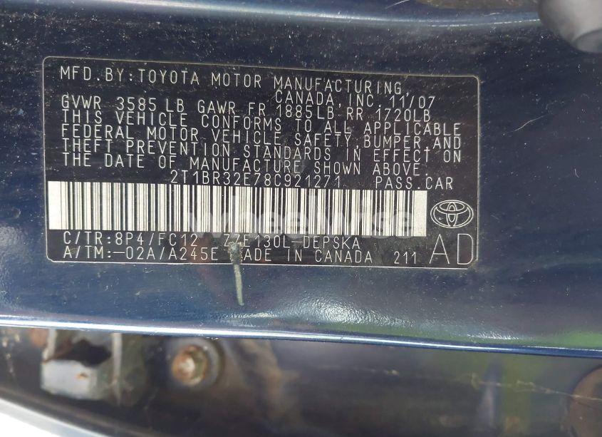 Photo 9 of 2008 Toyota Corolla S (VIN 2T1BR32E78C921271)