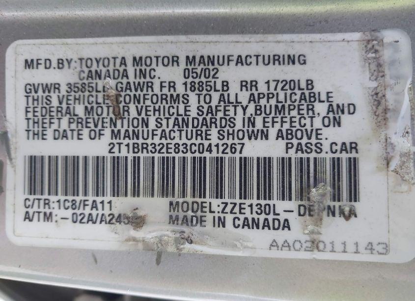 Photo 9 of 2003 Toyota Corolla LE (VIN 2T1BR32E83C041267)