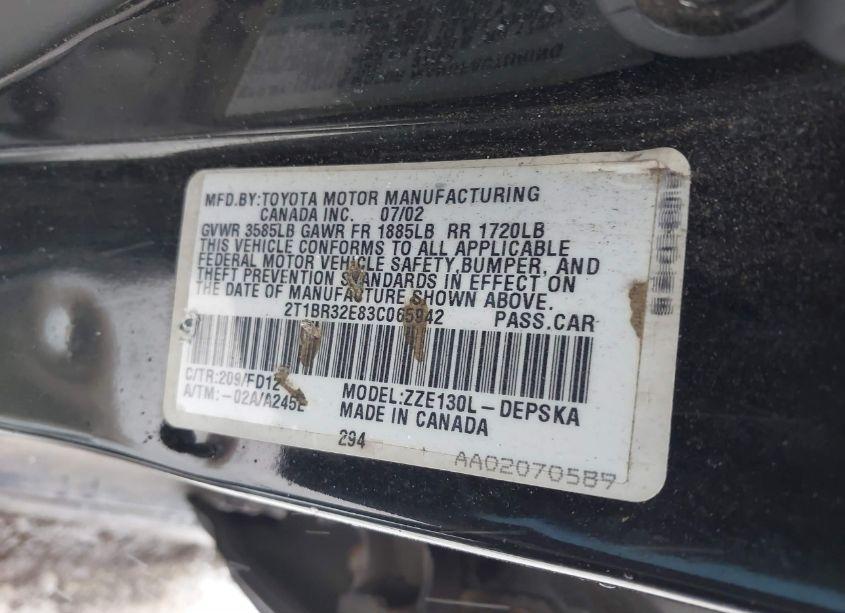 Photo 9 of 2003 Toyota Corolla S (VIN 2T1BR32E83C065942)