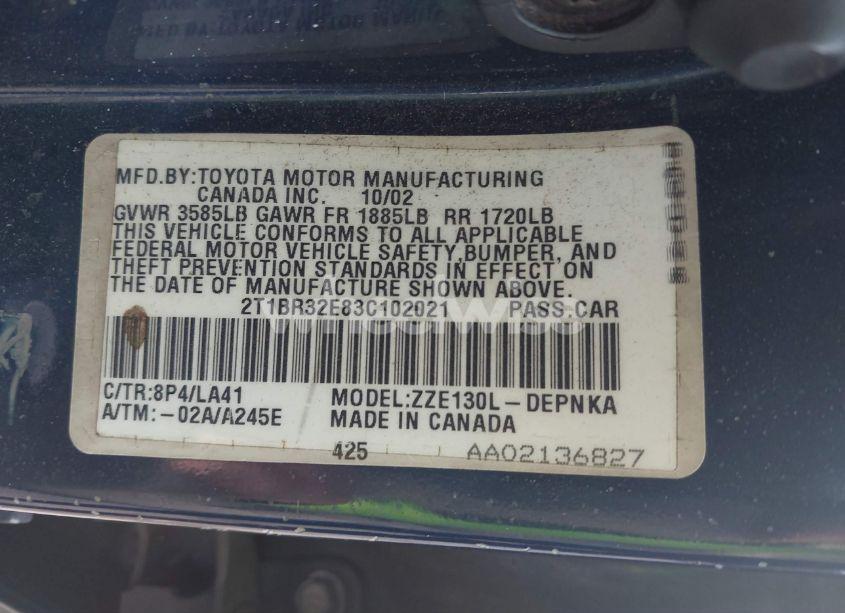 Photo 9 of 2003 Toyota Corolla LE (VIN 2T1BR32E83C102021)