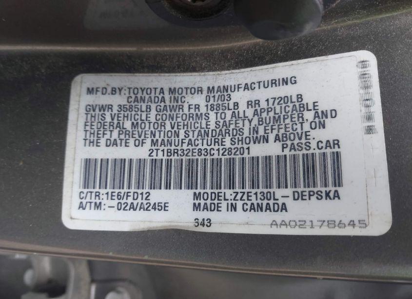 Photo 9 of 2003 Toyota Corolla S (VIN 2T1BR32E83C128201)