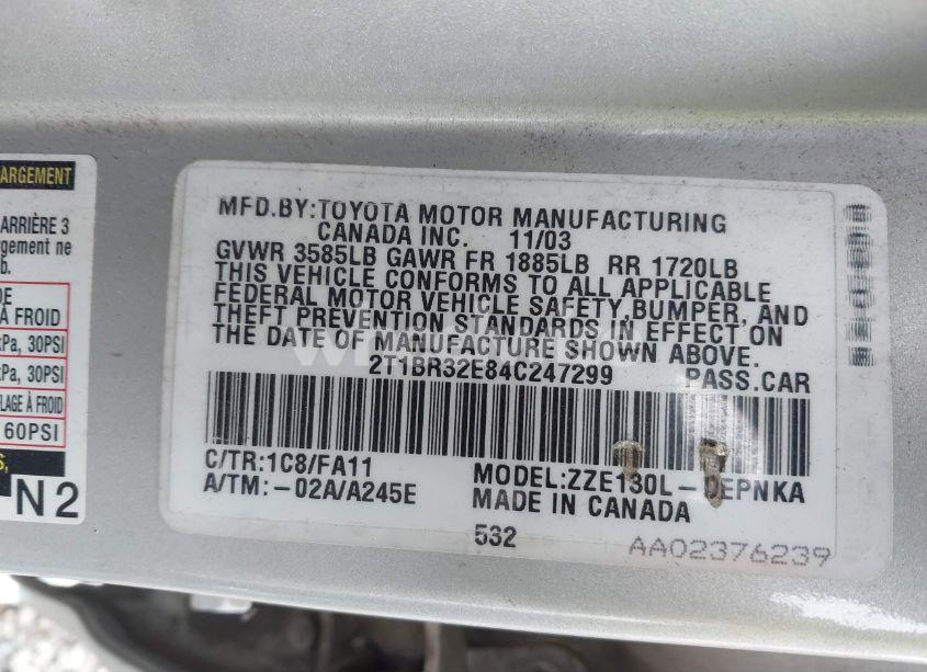 Photo 9 of 2004 Toyota Corolla LE (VIN 2T1BR32E84C247299)