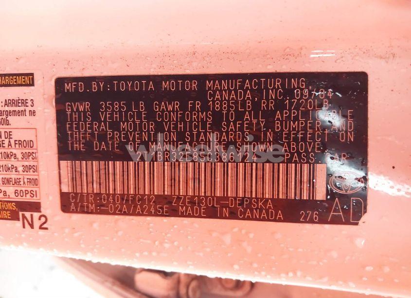 Photo 9 of 2005 Toyota Corolla S (VIN 2T1BR32E85C386124)