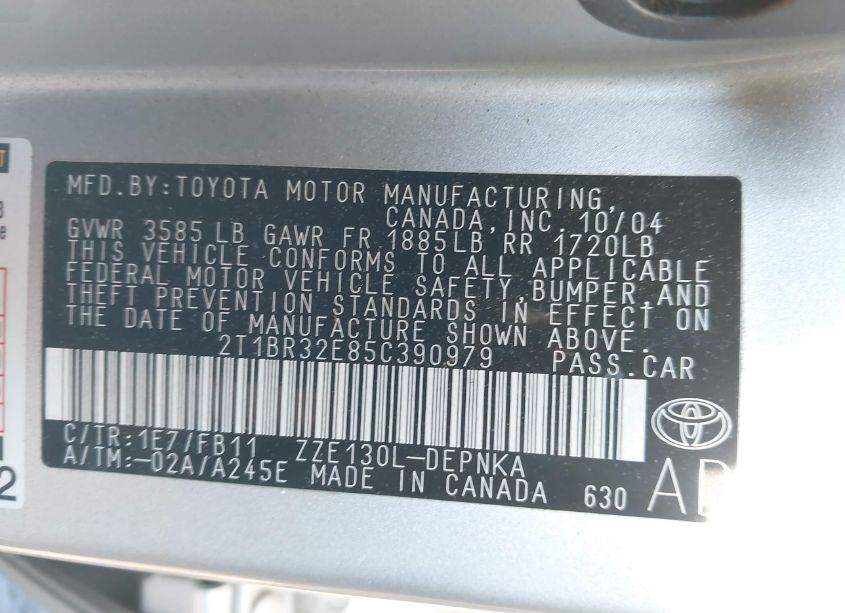 Photo 9 of 2005 Toyota Corolla LE (VIN 2T1BR32E85C390979)