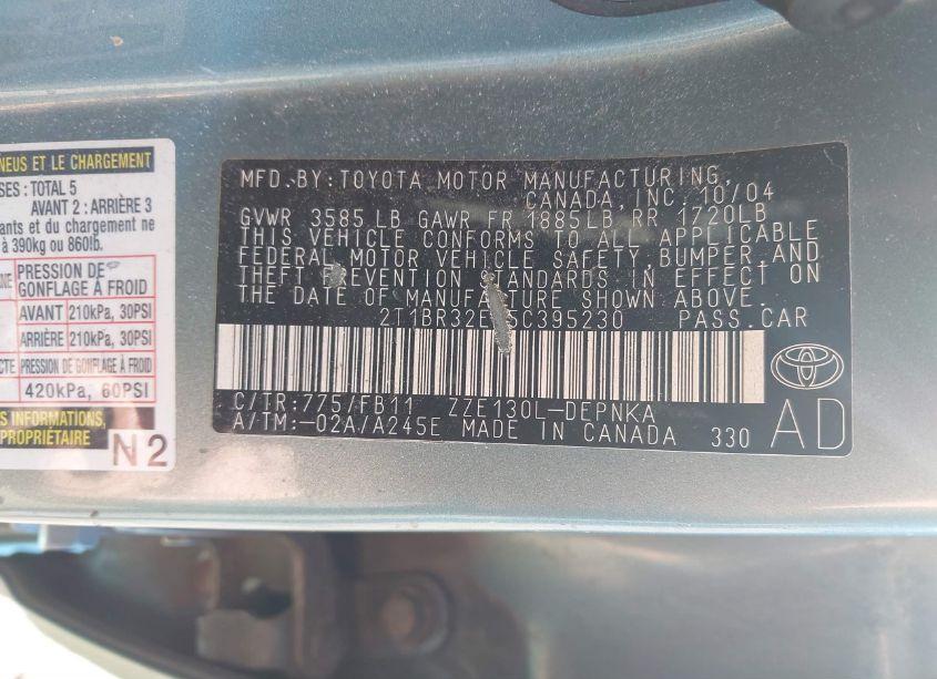 Photo 9 of 2005 Toyota Corolla LE (VIN 2T1BR32E85C395230)