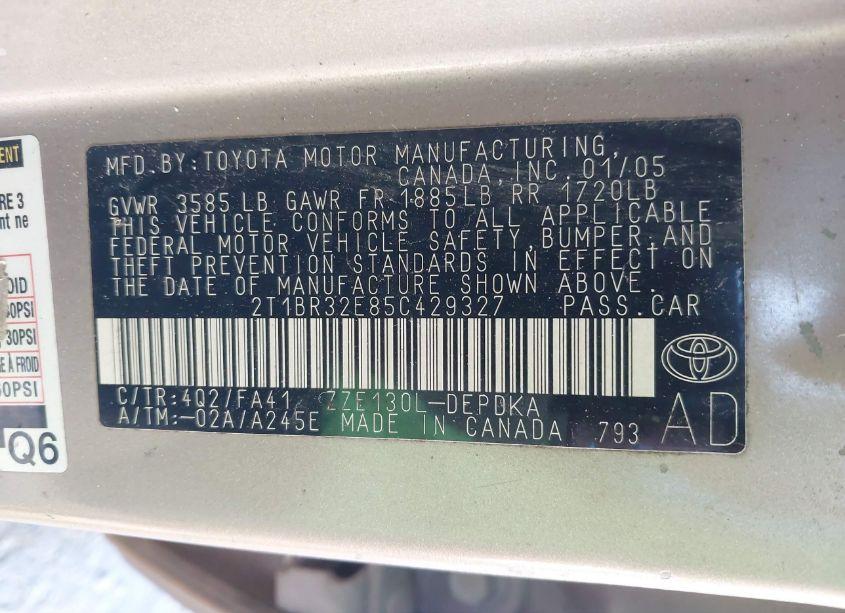 Photo 9 of 2005 Toyota Corolla CE (VIN 2T1BR32E85C429327)